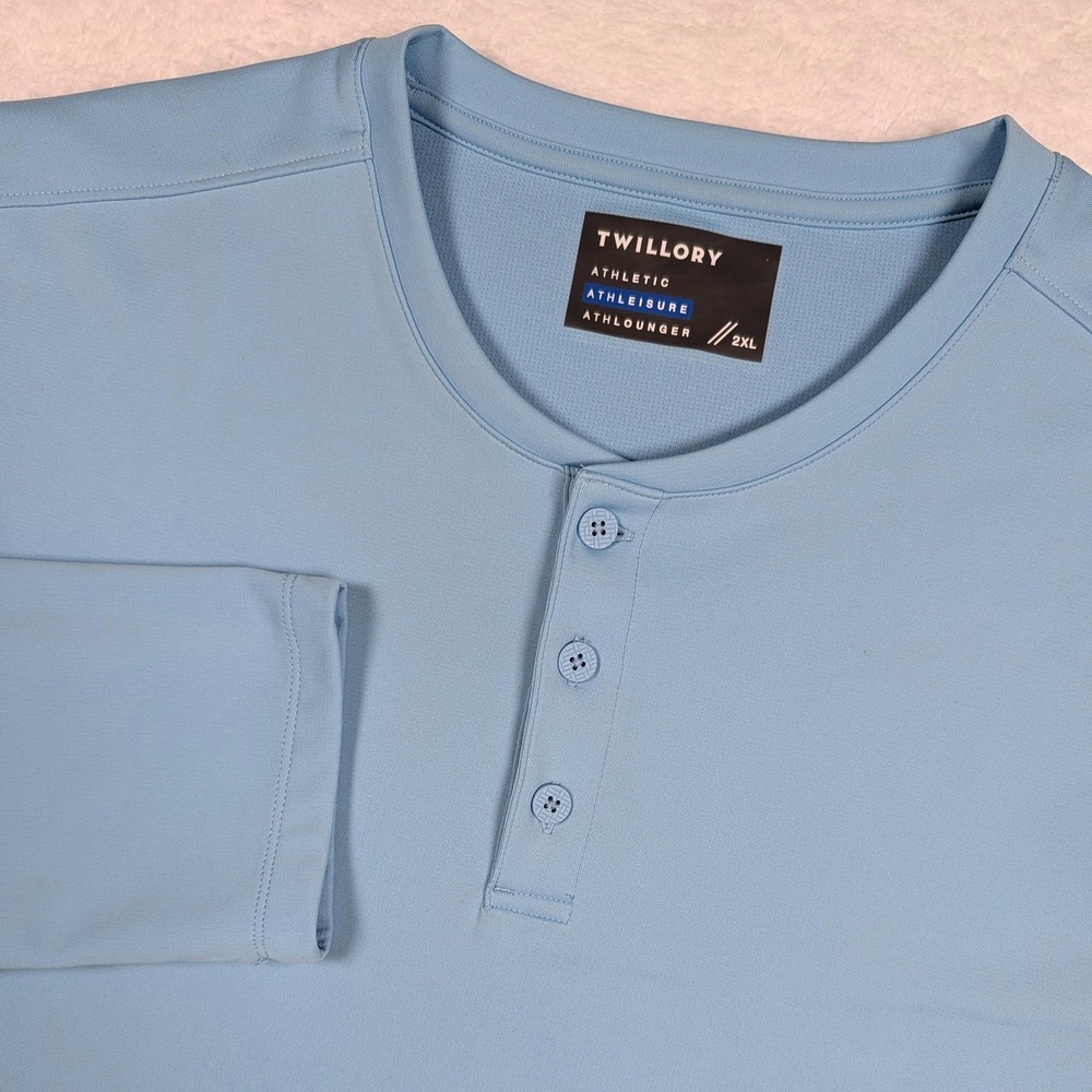 Twillory Henley Shirt Mens 2XL Blue Long Sleeve Athleisure Athletic Tee Top